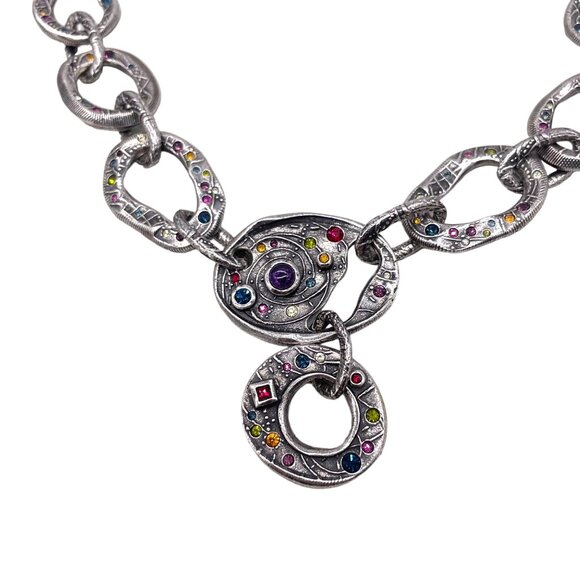 Patricia Locke Chunky Link Multi Crystal Chain Necklace RARE N229 #2 - Picture 2 of 6